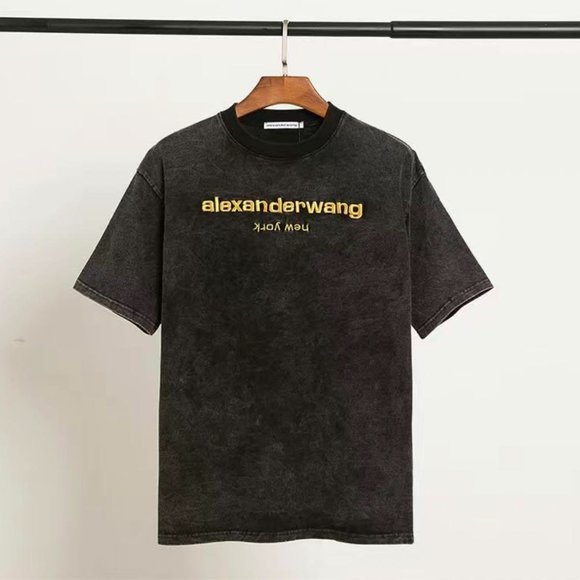 Alexander wang gray background yellow letters short-sleeved T-shirt